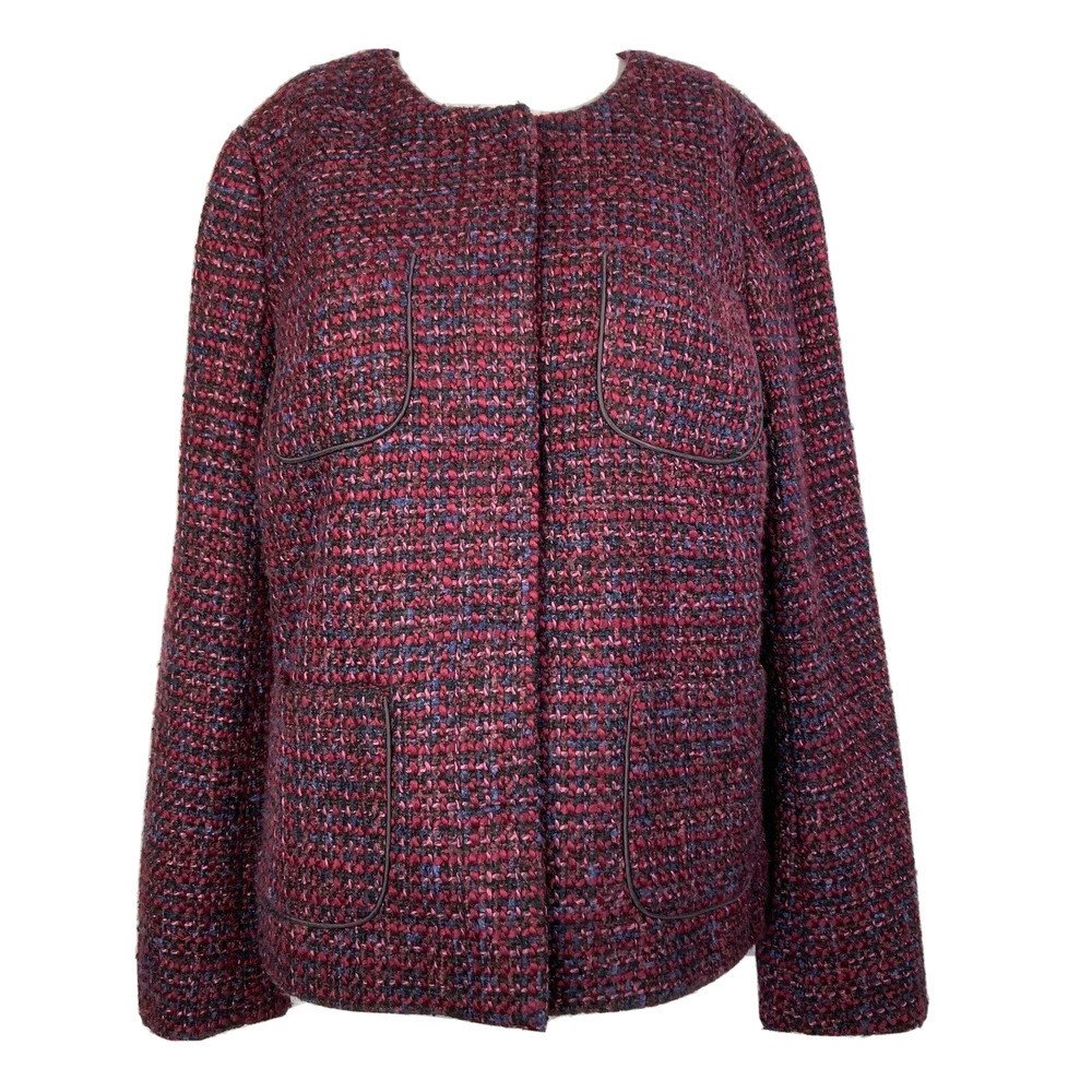 NWT Talbots Blazer Jacket Womens Sz‎ 12 Pink Purple Wool Tweed Pockets